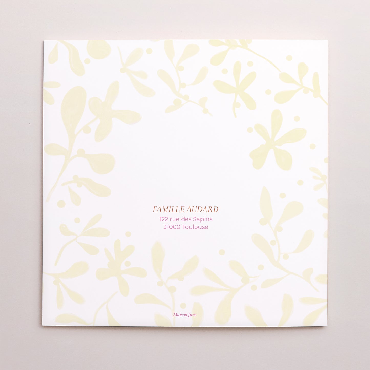 Carte de voeux Fin d'année Carré double volet Houx fuchsia photo N° 3