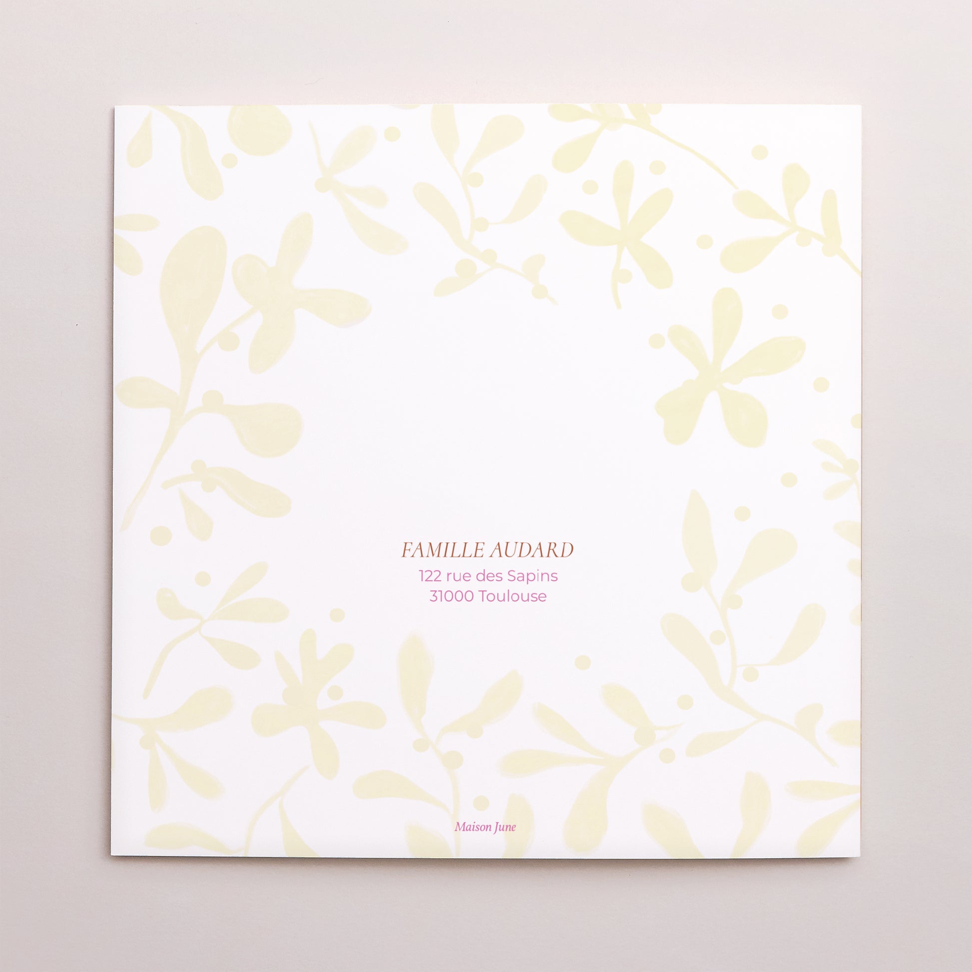 Carte de voeux Fin d'année Carré double volet Houx fuchsia photo N° 3