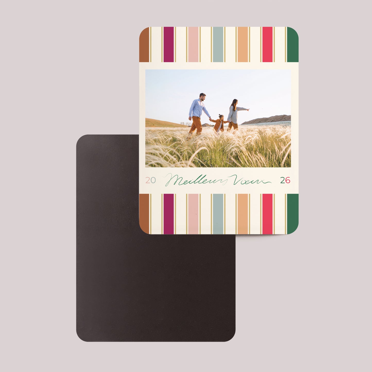 Carte de voeux Fin d'année Lot de 8, magnétique, rectangle coins arrondis Rubans de Noël photo N° 2
