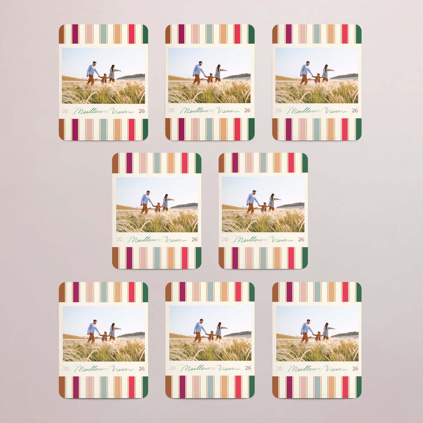Carte de voeux Fin d'année Lot de 8, magnétique, rectangle coins arrondis Rubans de Noël photo N° 3