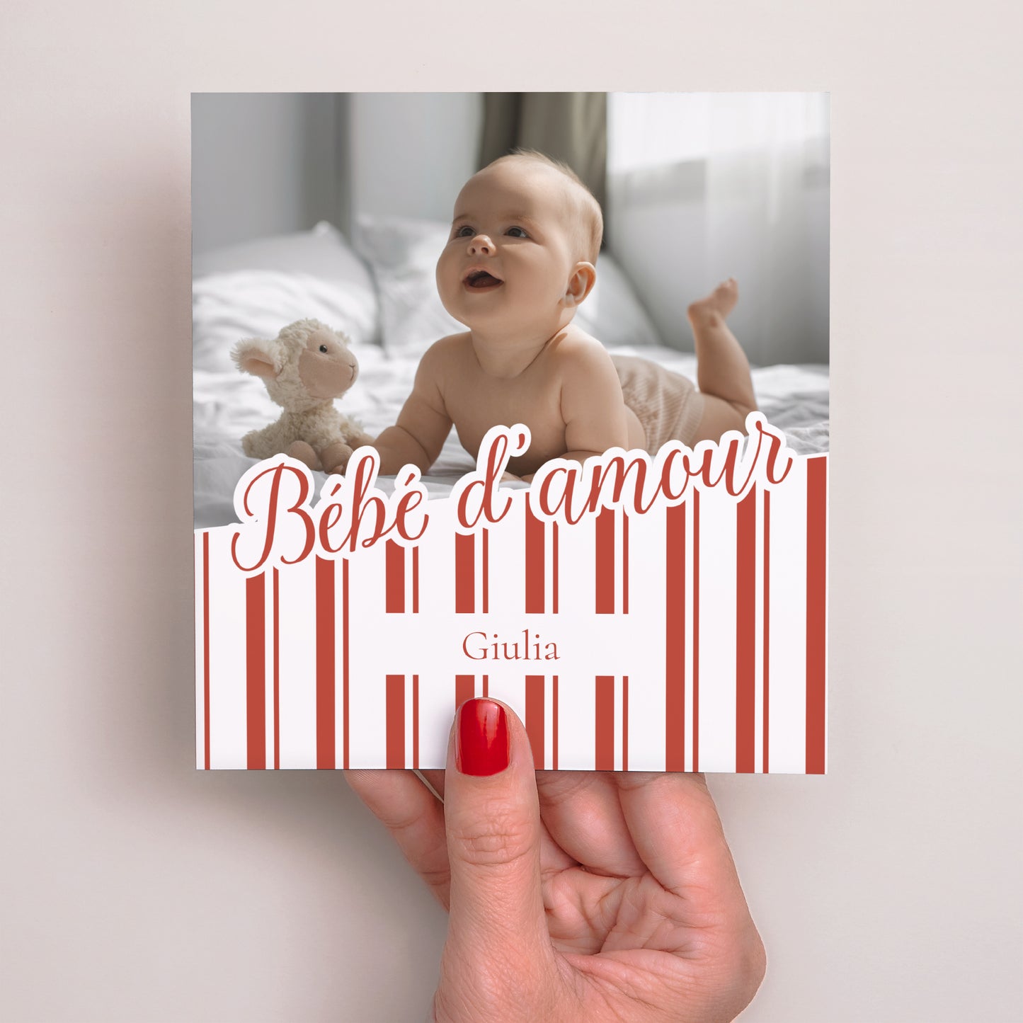Faire-part Naissance Carré Notre bébé d'amour - Rayures photo N° 2
