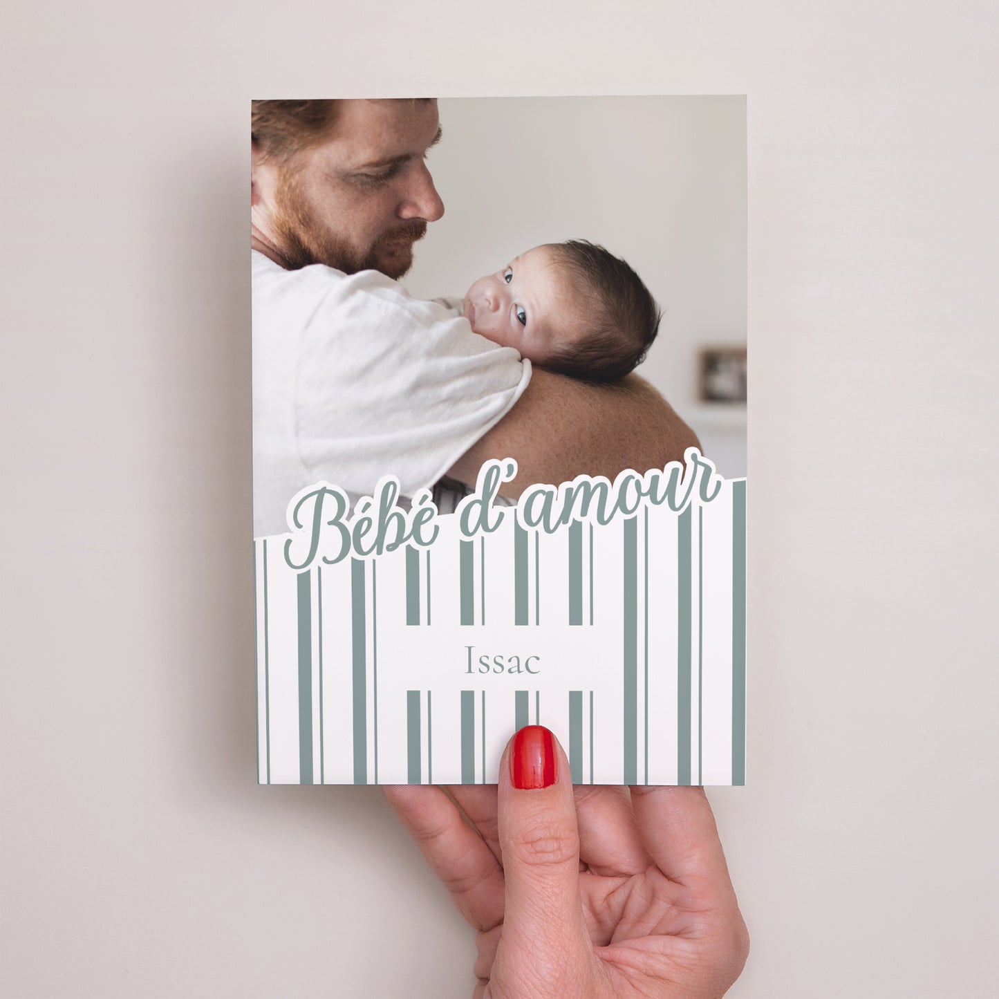Faire-part Naissance Portrait Notre bébé d'amour - Rayures photo N° 2