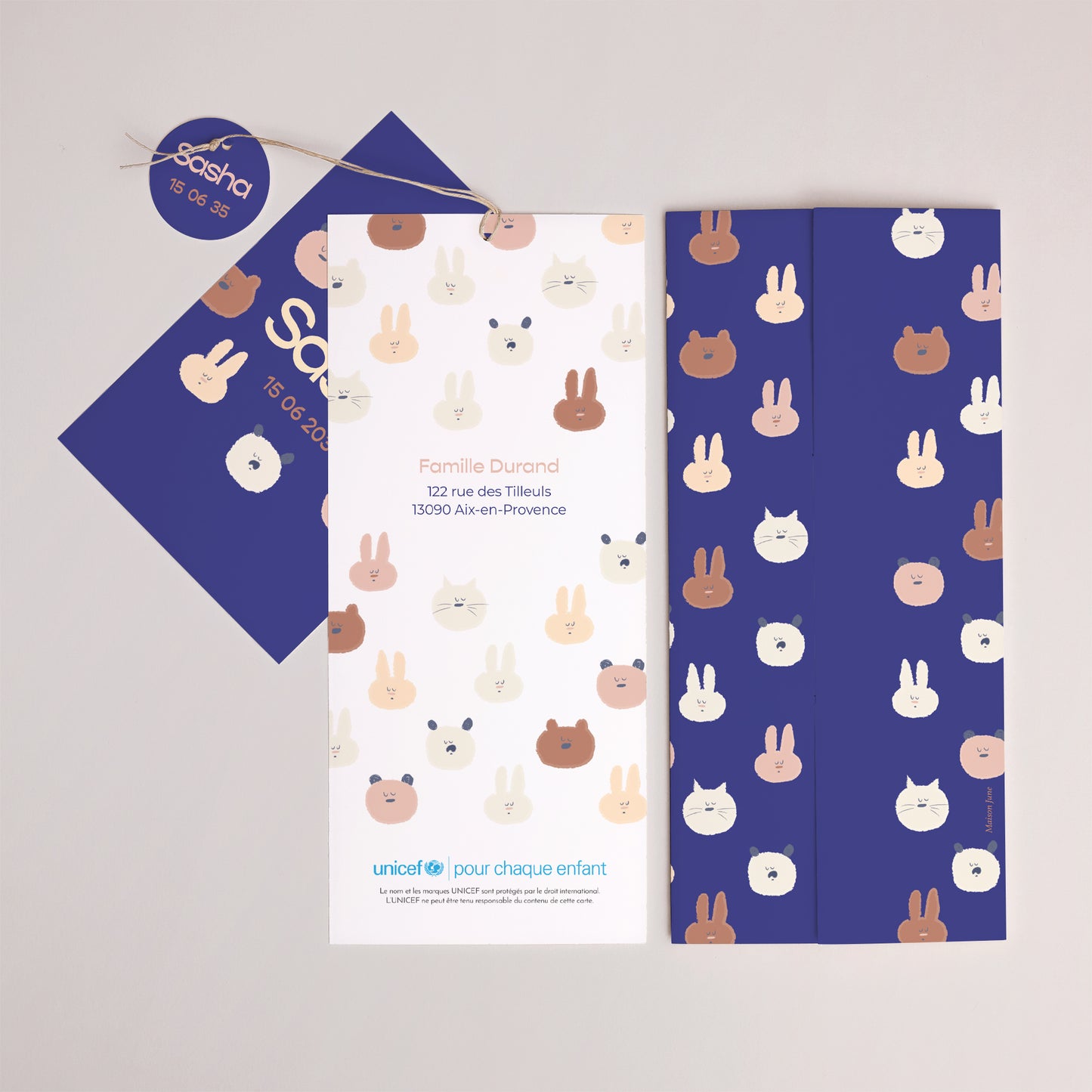 Faire-part Naissance Pochette portrait 2 cartes, étiquette Petites Bouilles photo N° 4