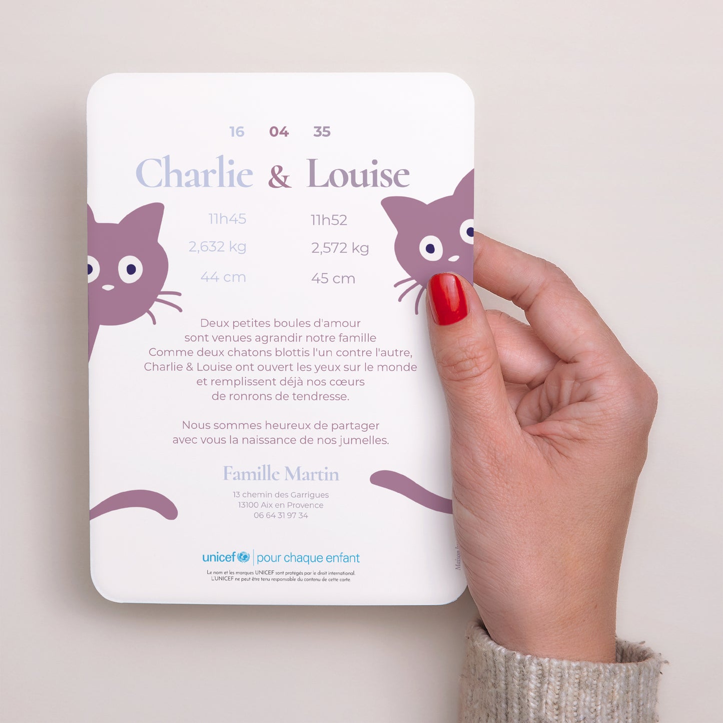 Faire-part Naissance Portrait, bords arrondis Deux petits chatons photo N° 3