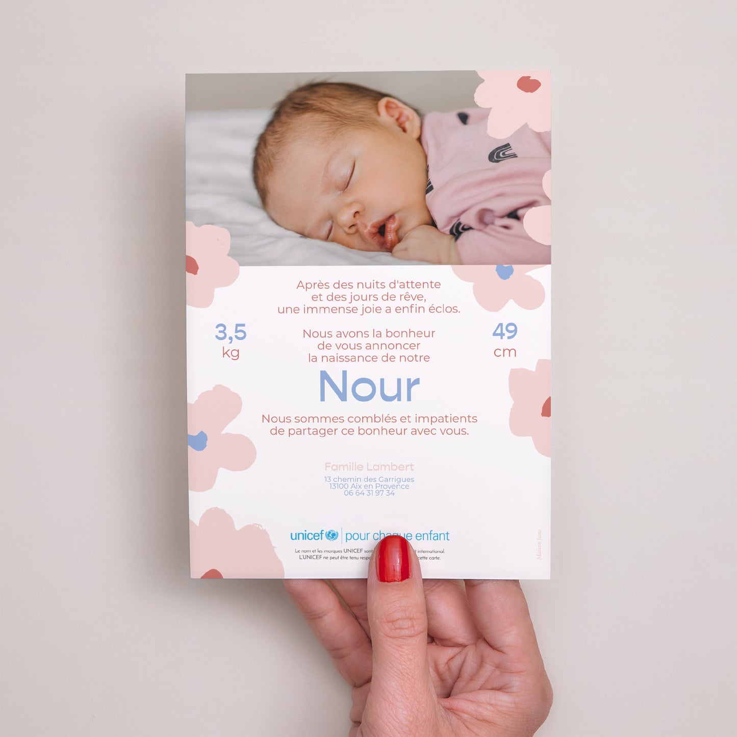 Faire-part Naissance Portrait Cocon fleuri photo N° 3