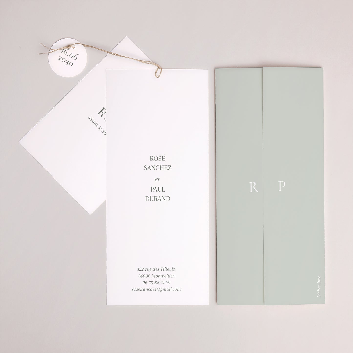 Faire-part Mariage Pochette portrait 2 cartes, étiquette Jardin d’Élégance photo N° 4
