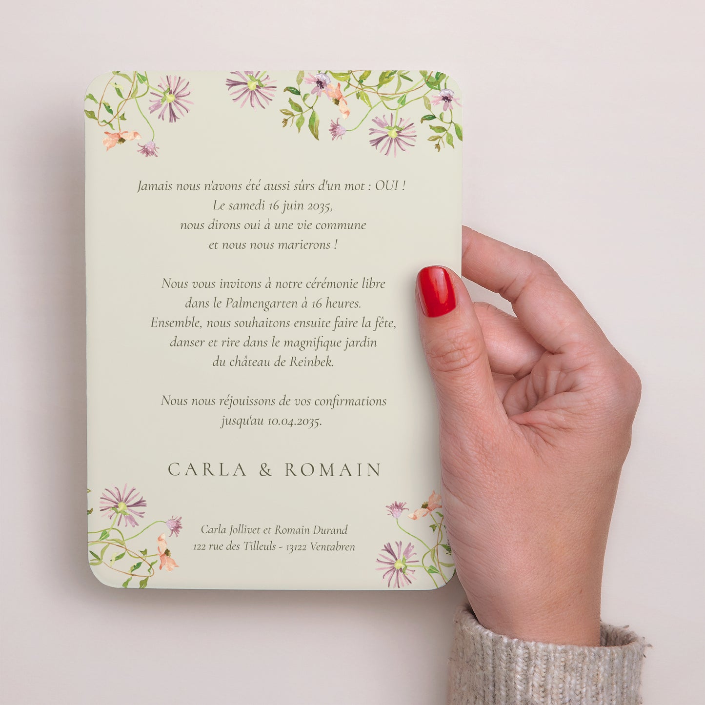 Faire-part Mariage Portrait, bords arrondis La Promesse Fleurie photo N° 3