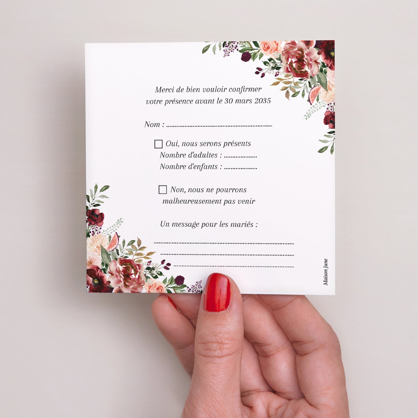 Carton réponse Mariage Carré La Route du Bonheur photo N° 3