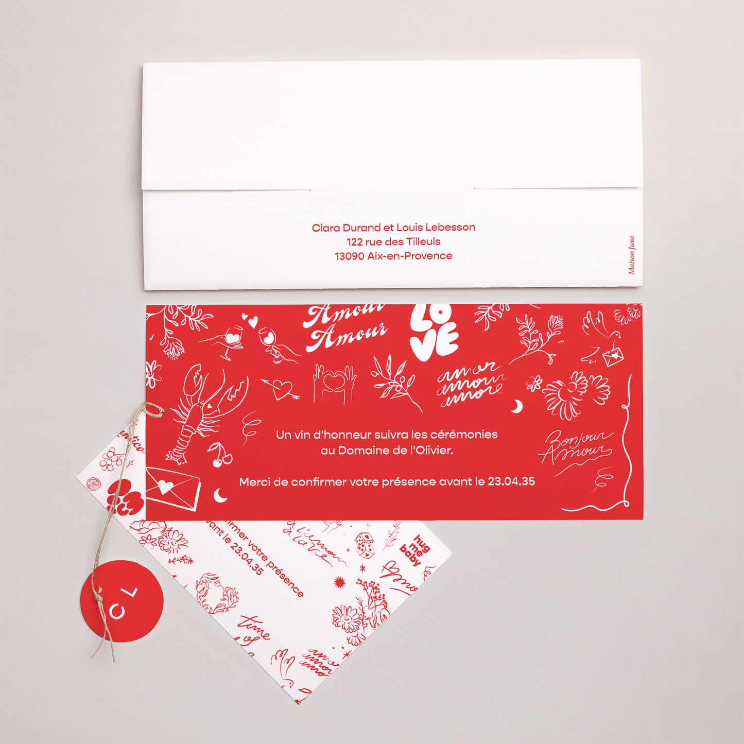 Faire-part Mariage Pochette 2 cartes, étiquette Les Mots Doux photo N° 4