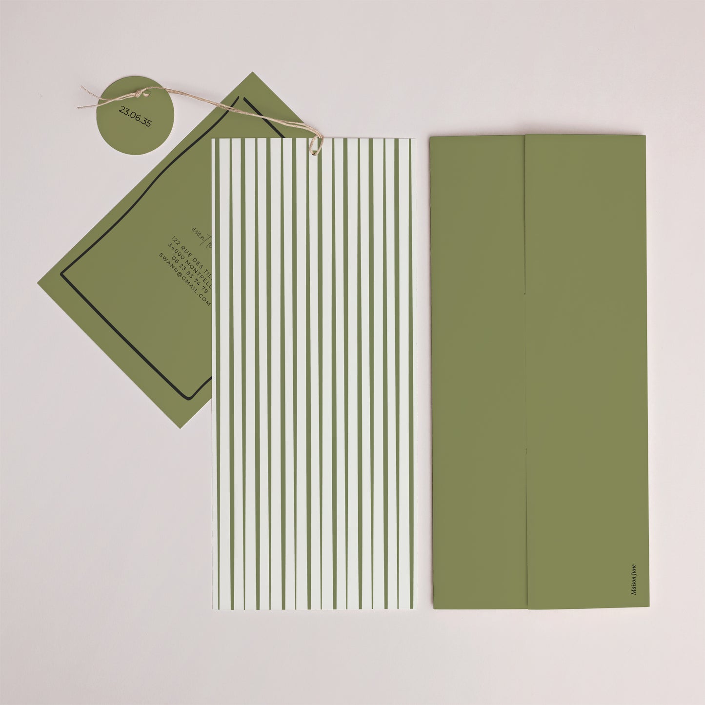 Faire-part Mariage Pochette portrait 2 cartes, étiquette All Green photo N° 4