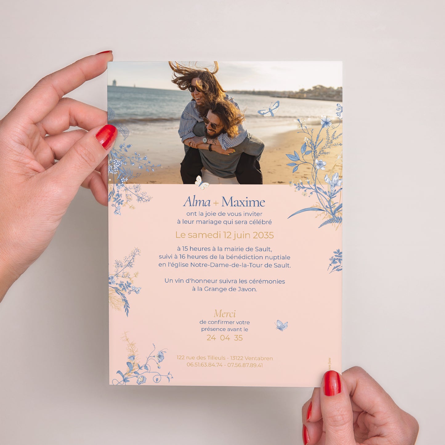 Faire-part Mariage Grand format rectangle Herbes Folles photo N° 3