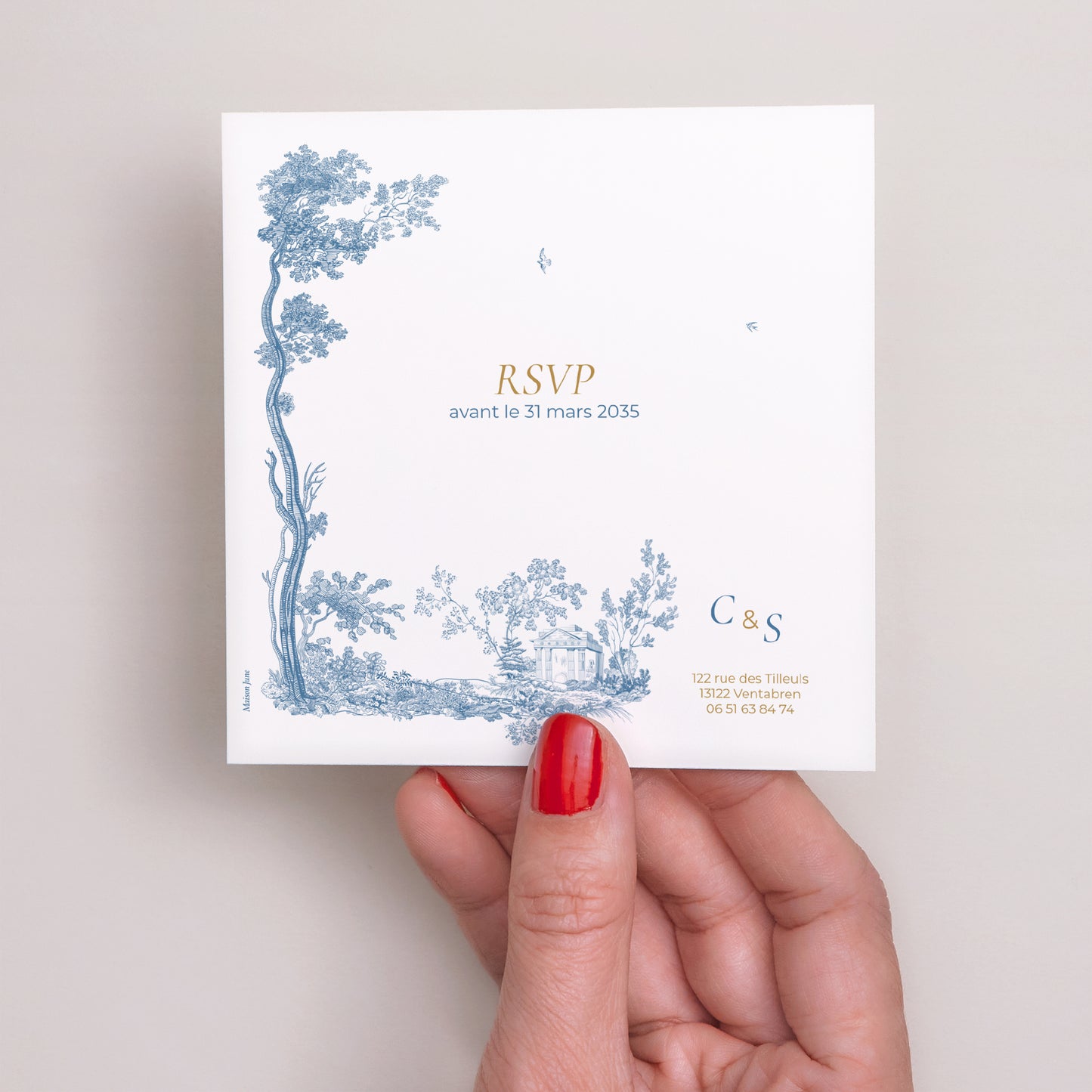 Invitations Mariage Carré Les Jardins Bleus photo N° 3