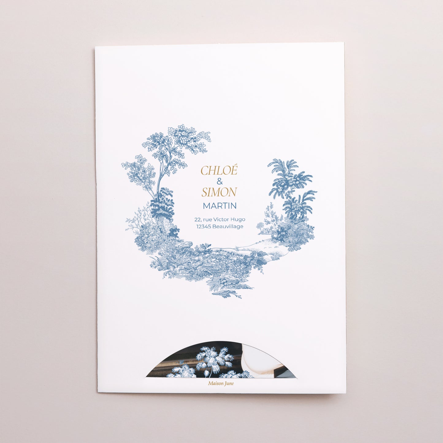 Remerciements Mariage Pochette 2 cartes Les jardins bleus photo N° 5