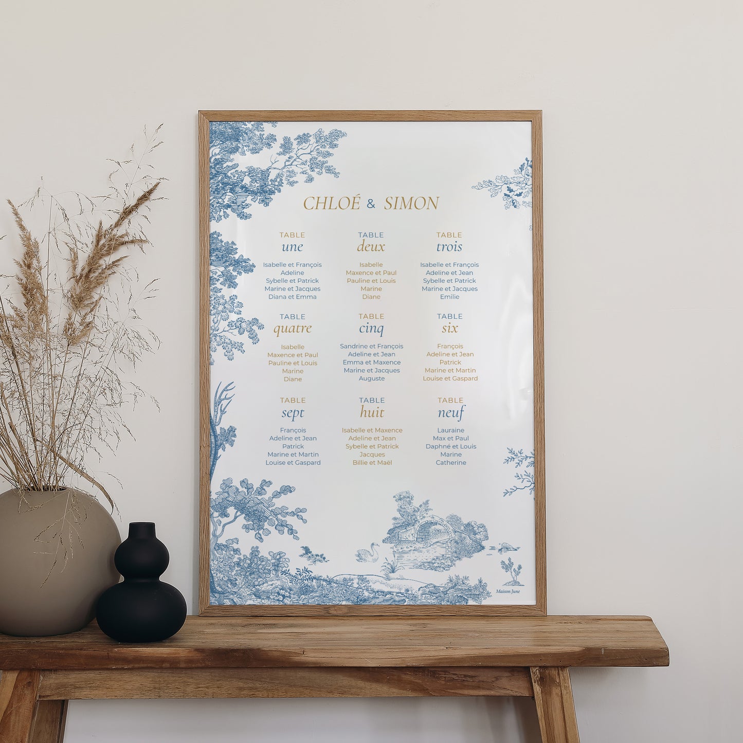 Plan de table Mariage Portrait 60 x 90 cm Les jardins bleus photo N° 2