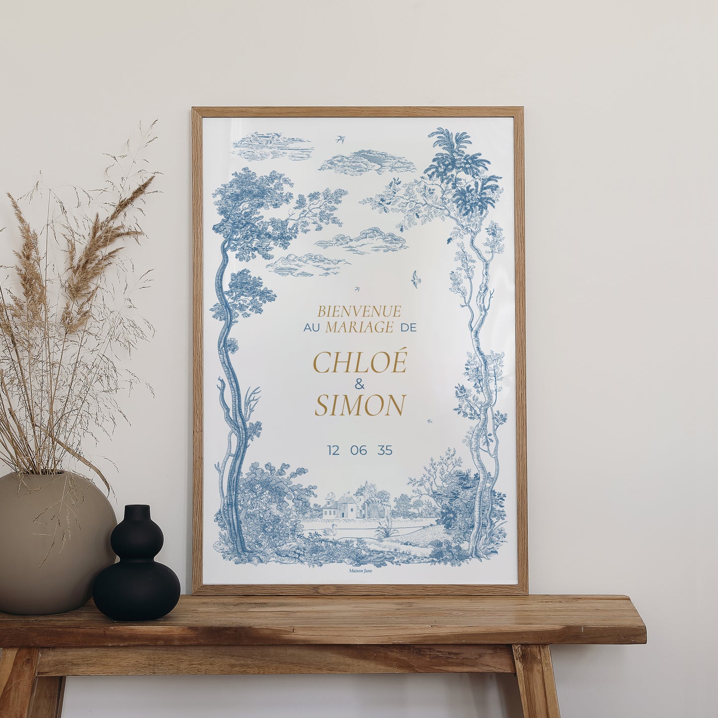 Panneau bienvenue Mariage Portrait 60 x 90 cm Les jardins bleus photo N° 2