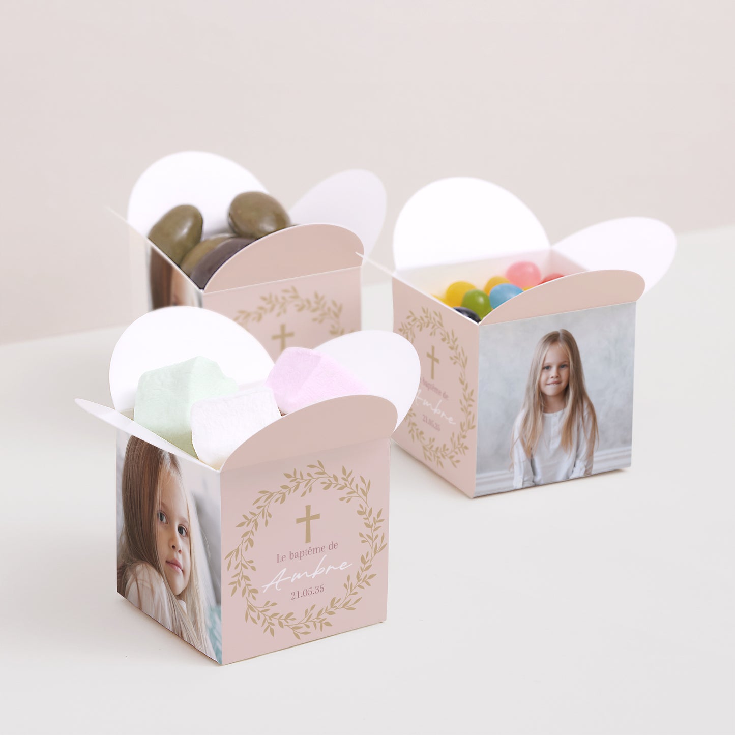 Boîte à dragées Baptême Ouverture papillon Couronne de Douceur Rose photo N° 3