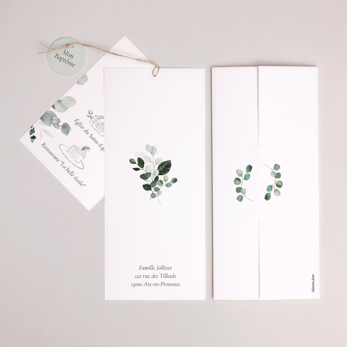 Faire-part Baptême Pochette portrait 2 cartes, étiquette La Couronne Sacrée photo N° 4