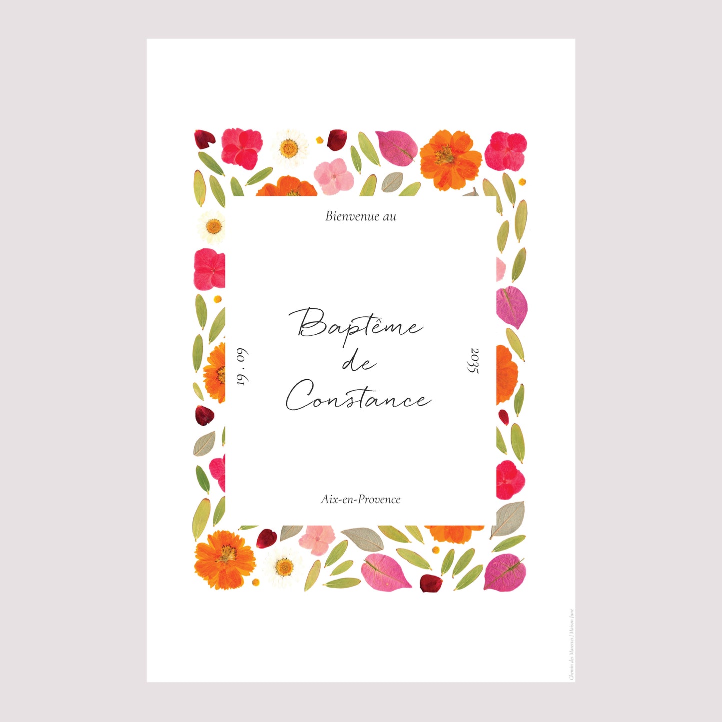 Panneau bienvenue Baptême Portrait 60 x 90 cm Un Jardin Béni photo N° 2