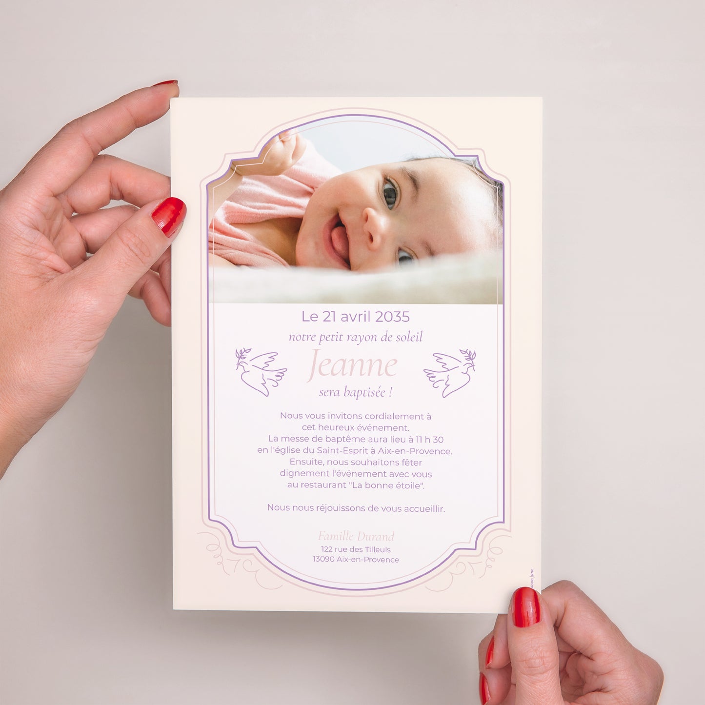 Faire-part Baptême Grand format rectangle Tendresse et Baptême photo N° 3