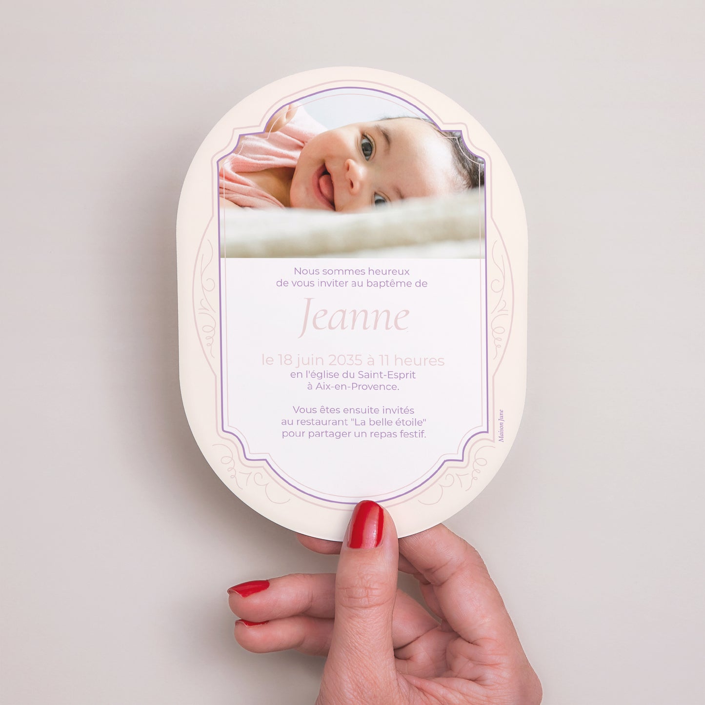 Faire-part Baptême Ovale Tendresse et Baptême photo N° 3