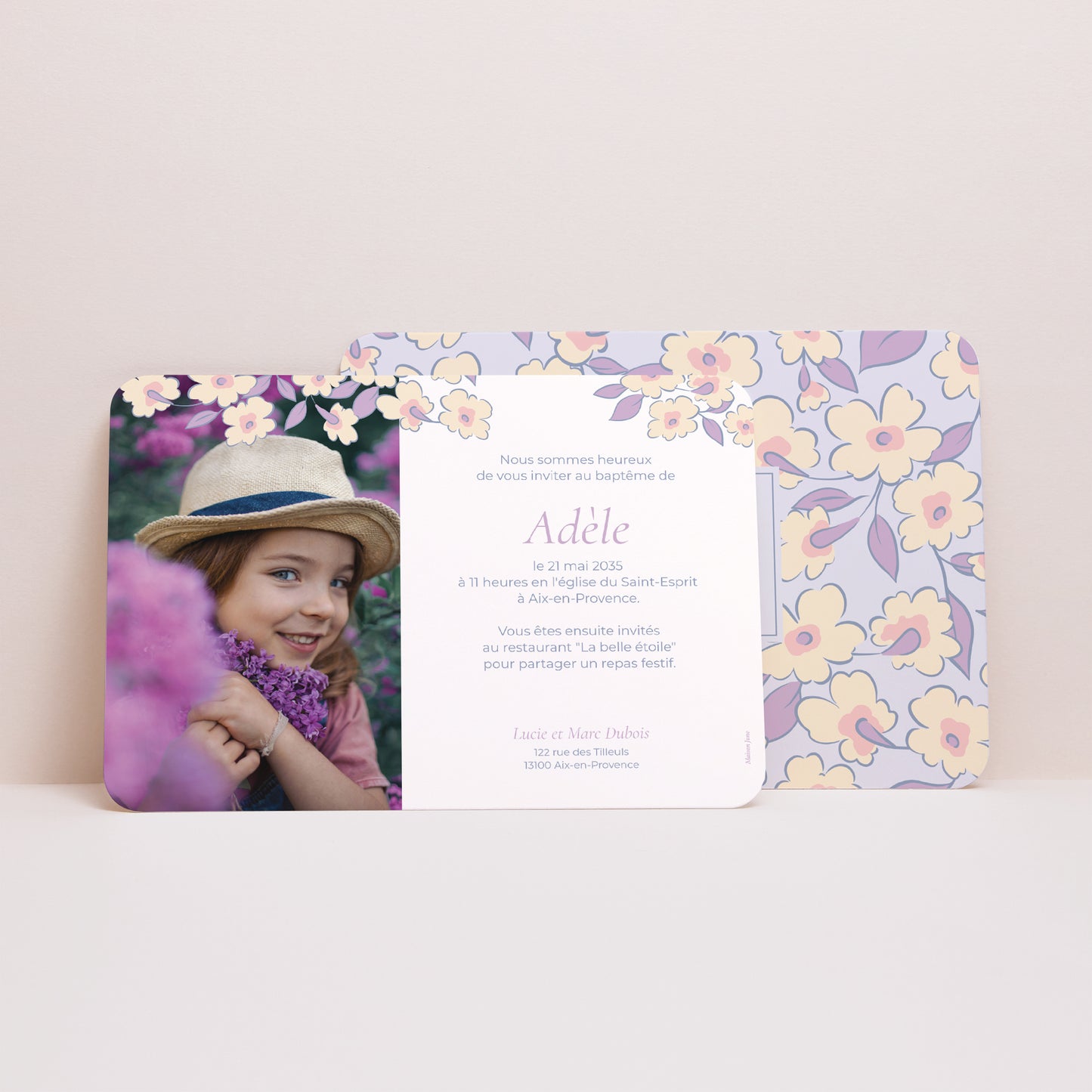 Faire-part Baptême Paysage, bords arrondis Douce Floraison photo N° 3