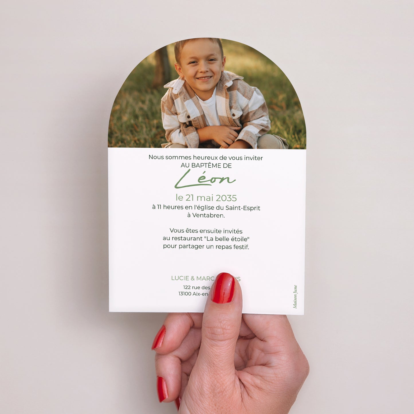 Faire-part Baptême Petite arche Son baptême dans l'herbe photo N° 3