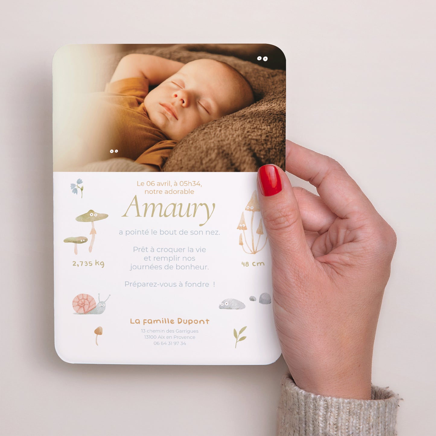 Faire-part Naissance Portrait, bords arrondis Le petit monde de la forêt photo N° 3