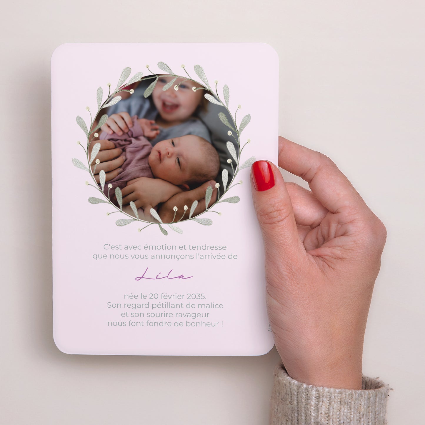 Faire-part Naissance Portrait, bords arrondis Souris d’Amour photo N° 3