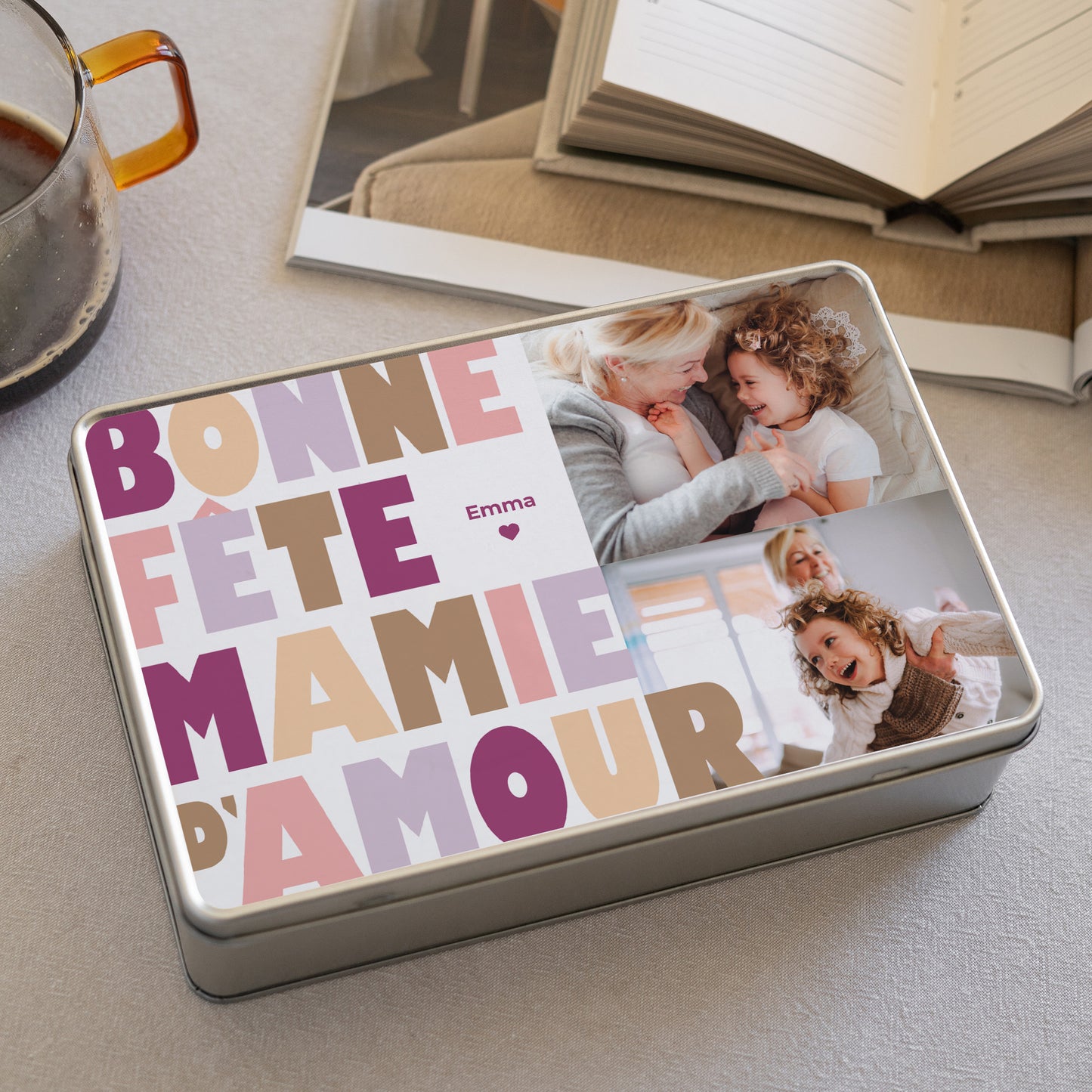 Boite métallique rectangle, garnie de chocolats Loving Mamie photo N° 2