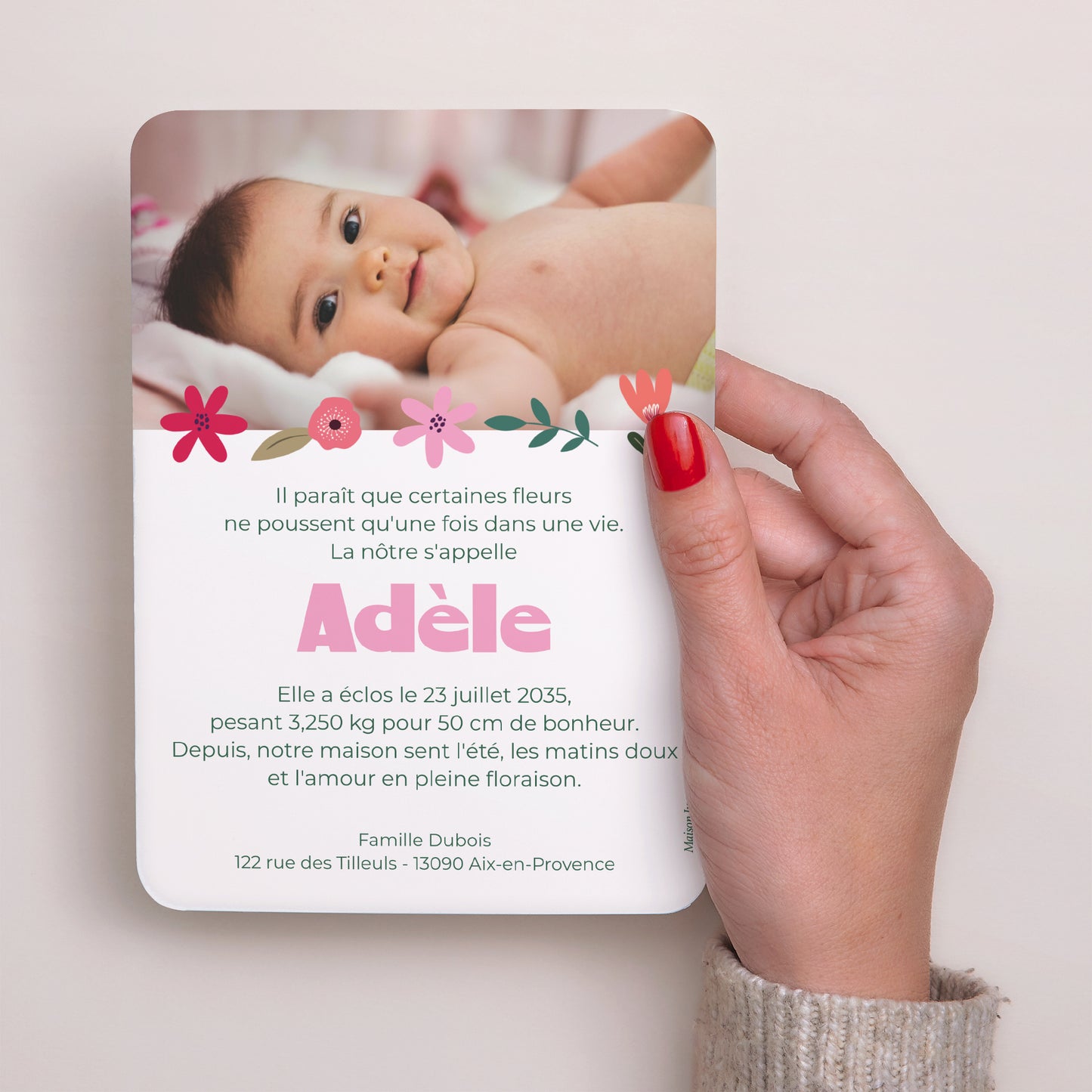 Faire-part Naissance Portrait, bords arrondis Blooming Love photo N° 3