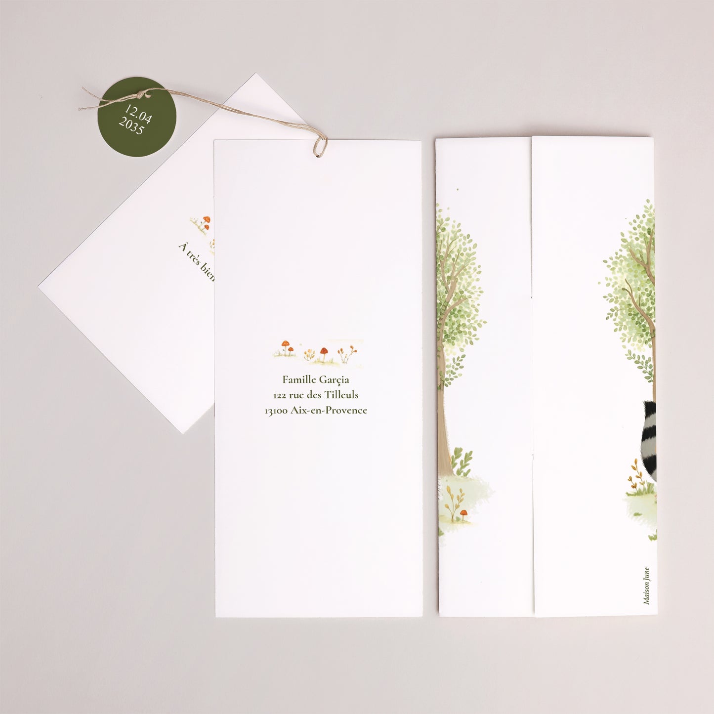 Faire-part Naissance Pochette portrait 2 cartes, étiquette Bienvenue dans la Clairière photo N° 4