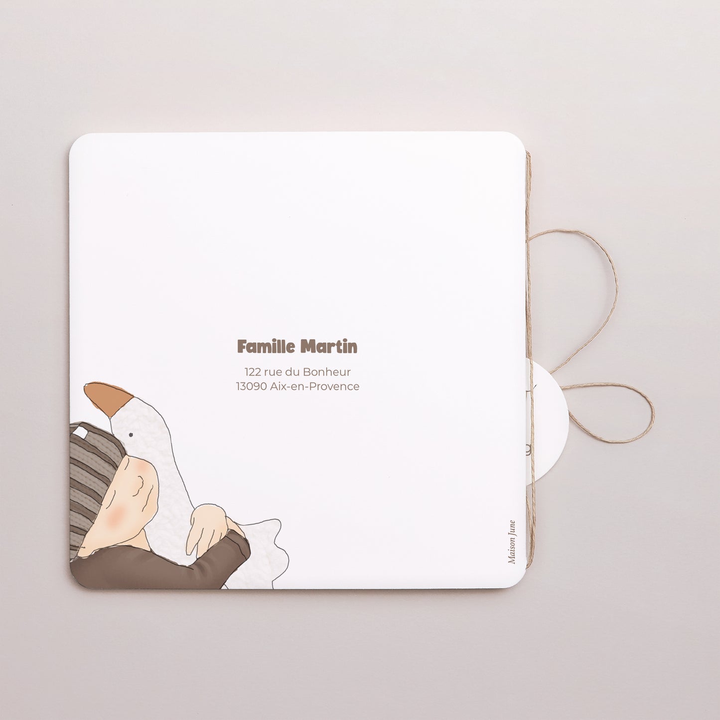 Faire-part Naissance Carré double volet, coins arrondis, étiquette ronde Plume de douceur II photo N° 3