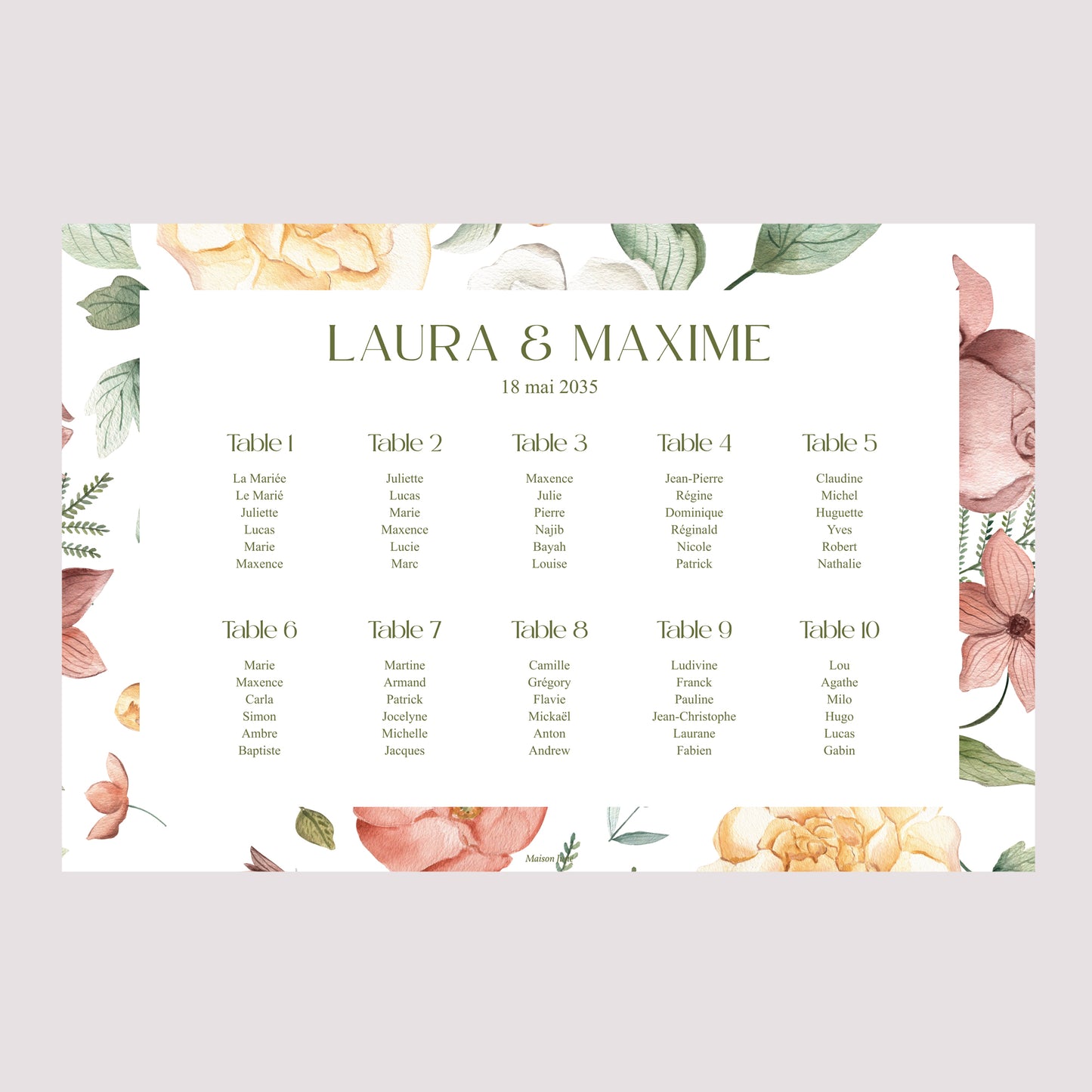 Plan de table Mariage Paysage 90 x 60 cm Jardin d'Amour photo N° 2