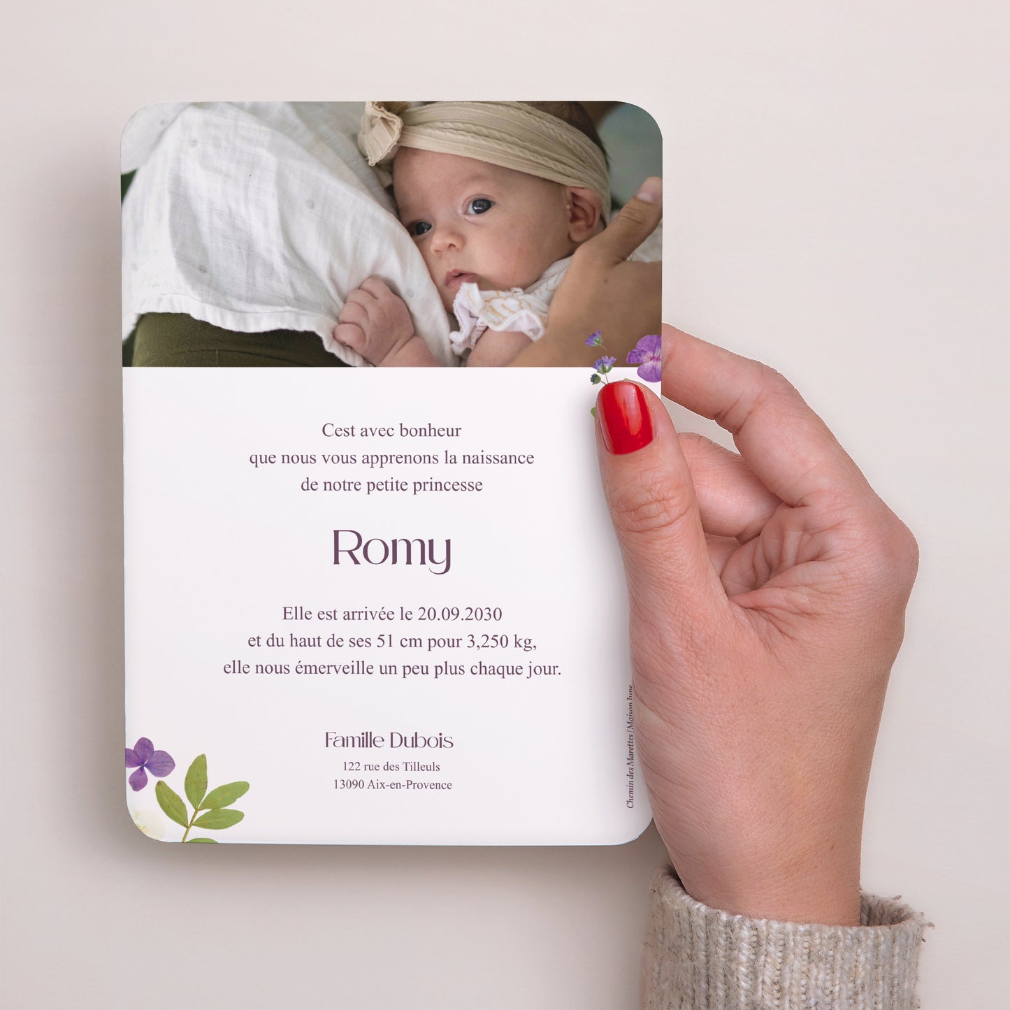 Faire-part Naissance Portrait, bords arrondis Balade au Jardin photo N° 3