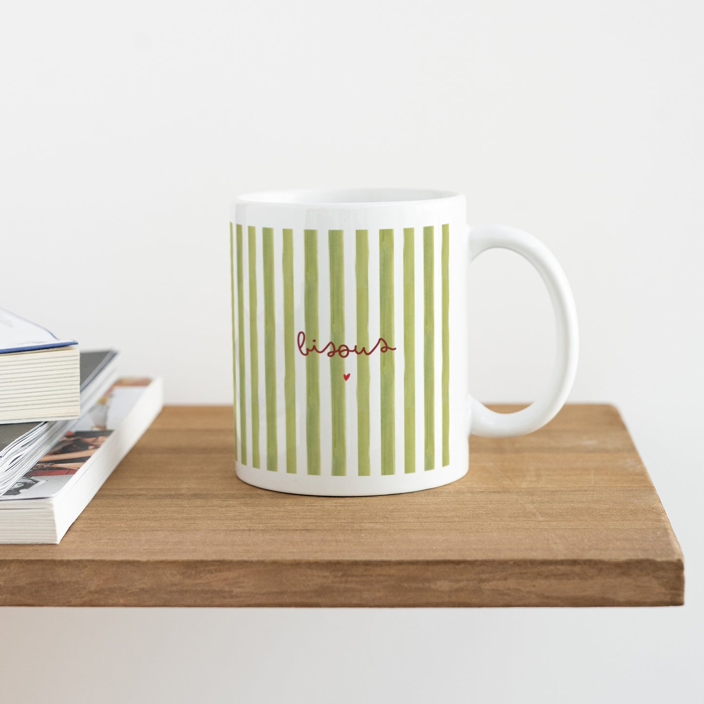 Mug Blanc Bisous Rayures Verte photo N° 4