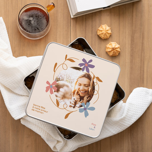 Boite métallique Objets Carrée Cercle de fleurs photo