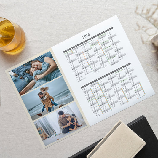 Calendrier Fin d'année Monopage paysage L'année en trio - beige photo
