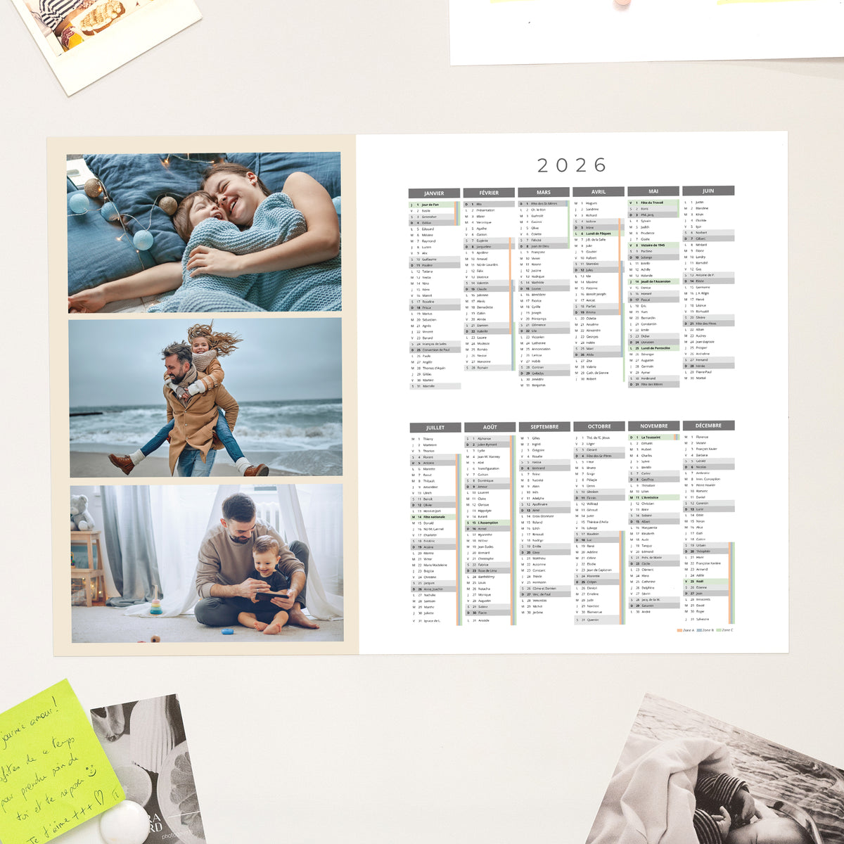 Calendrier Fin d'année Magnétique, monopage paysage L'année en trio - beige photo N° 1