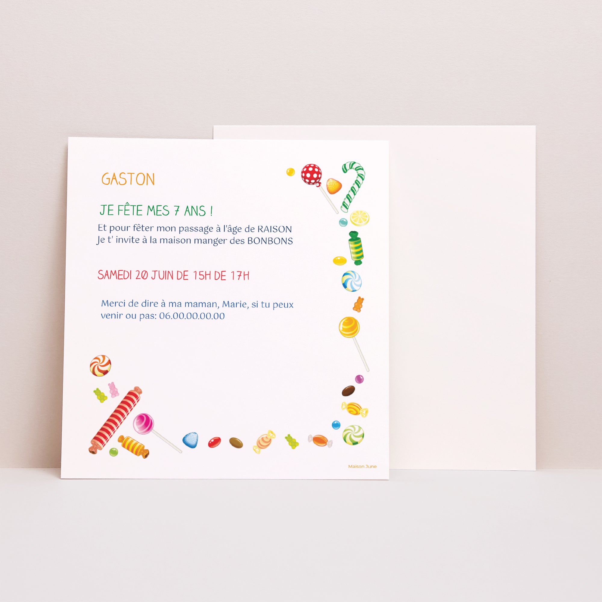 Invitations Anniversaire Enfant Carré Bonbons à foison photo N° 1