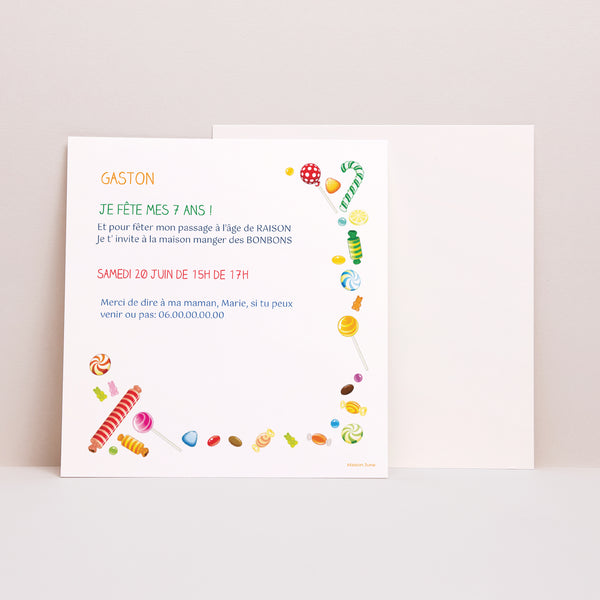 Invitations Anniversaire Enfant Carré Bonbons à foison photo