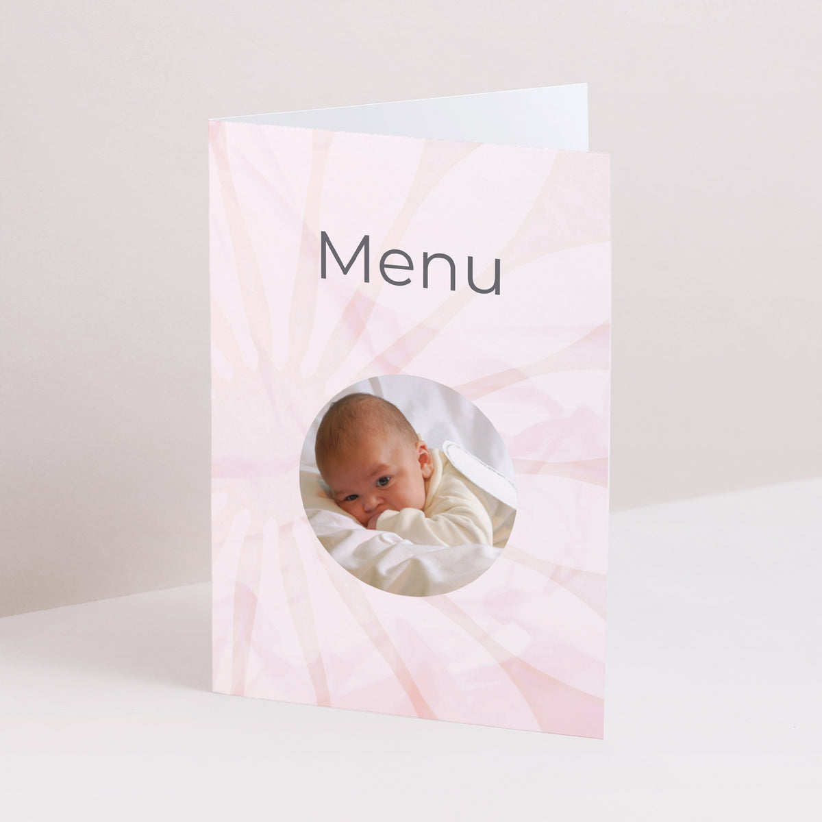 Menu Baptême Double volet portrait Baptême en vue - rose photo N° 1