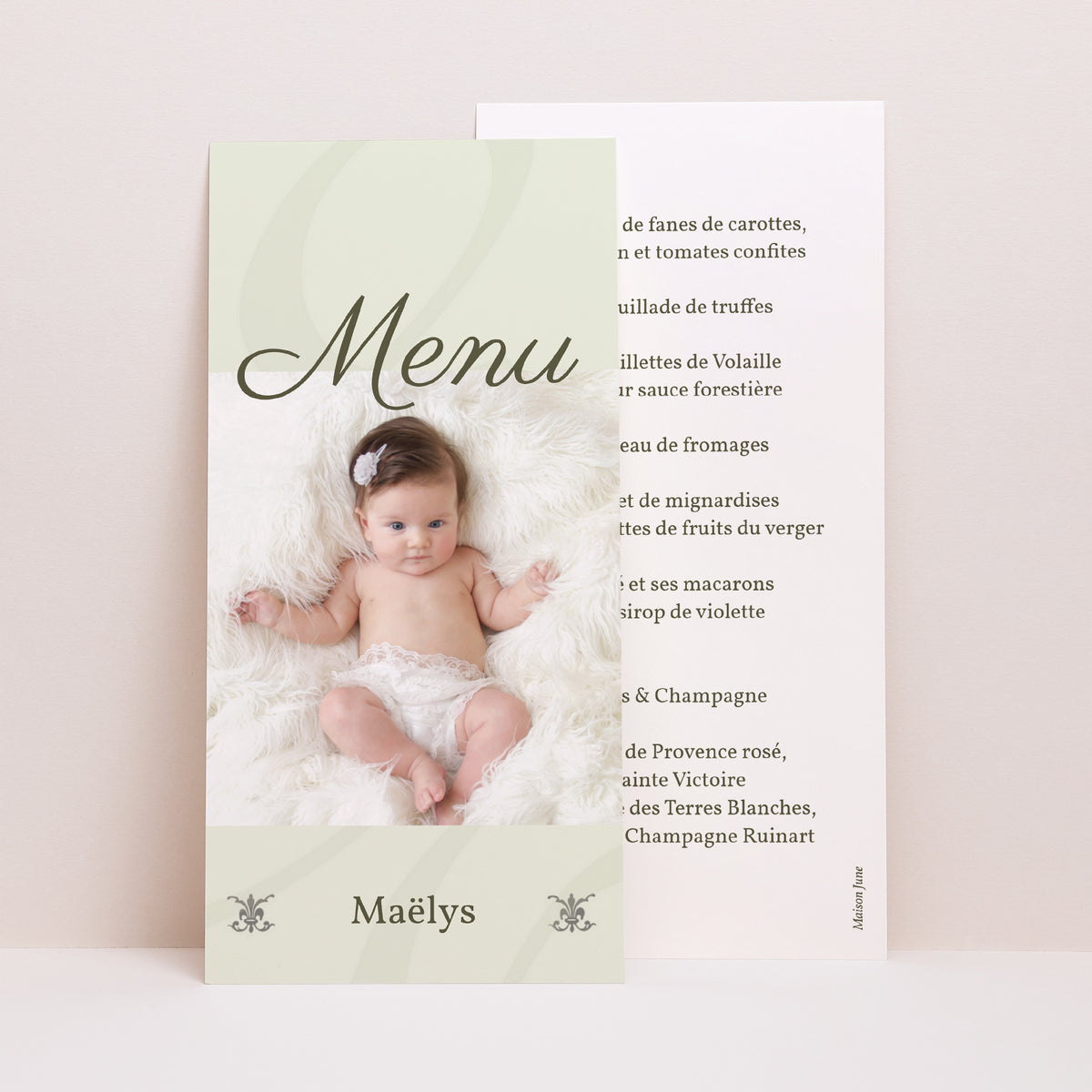 Menu Baptême Panoramique portrait Cérémonie - Beige photo N° 1