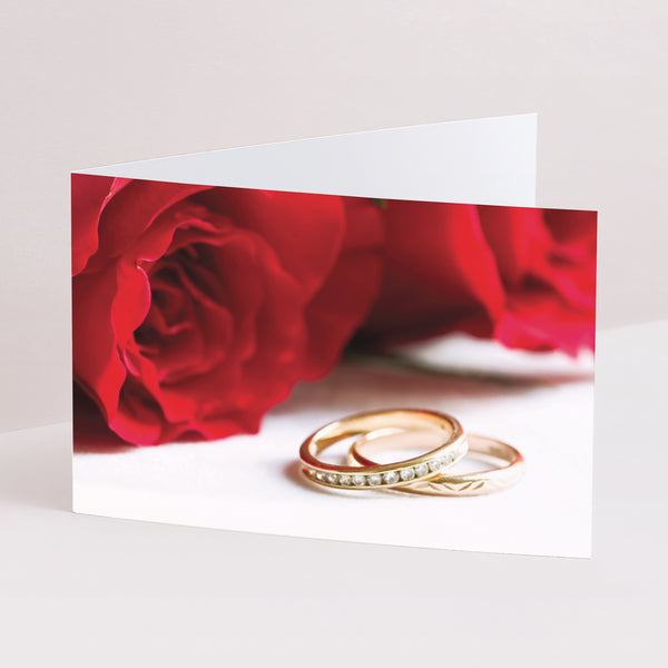 Faire-part Mariage Double volet paysage Roses rouges et alliances photo