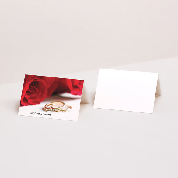 Marque-place Mariage 2 volets Roses rouges et alliances photo