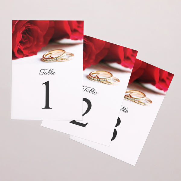 Marque table Mariage Rectangle Roses rouges et alliances photo