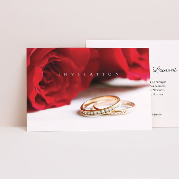 Invitations Mariage Paysage Roses rouges et alliances photo