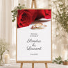 Panneau bienvenue Mariage Portrait 60 x 90 cm Roses rouges et alliances photo N° 1