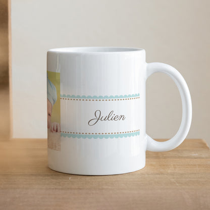 Mug Baptême Blanc Baptême Rétro - Garçon photo N° 1