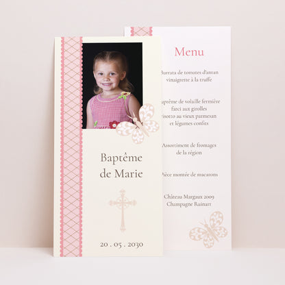 Menu Baptême Panoramique portrait Baptême Rétro - Fille photo N° 1