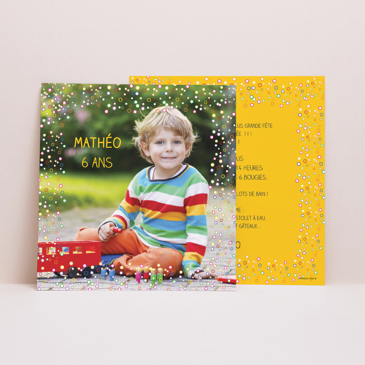 Invitations Anniversaire Enfant Carré Confettis photo N° 1